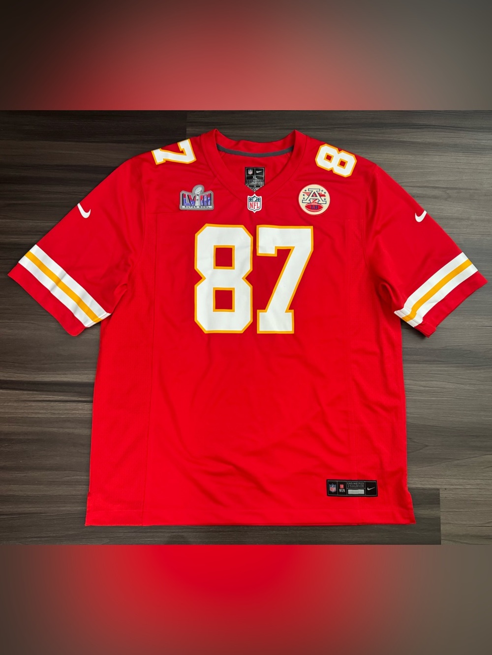 Nike Kansas City Chiefs Travis Kelce NFL Super Bowl LVIII Patch Jersey Men XL